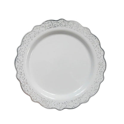 Confetti 7.5" White Silver Appetizer/Dessert Plastic Plate 10 Pack Disposable Plates Decorline