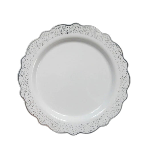Confetti 7.5" White Silver Appetizer/Dessert Plastic Plate 10 Pack Disposable Plates Decorline