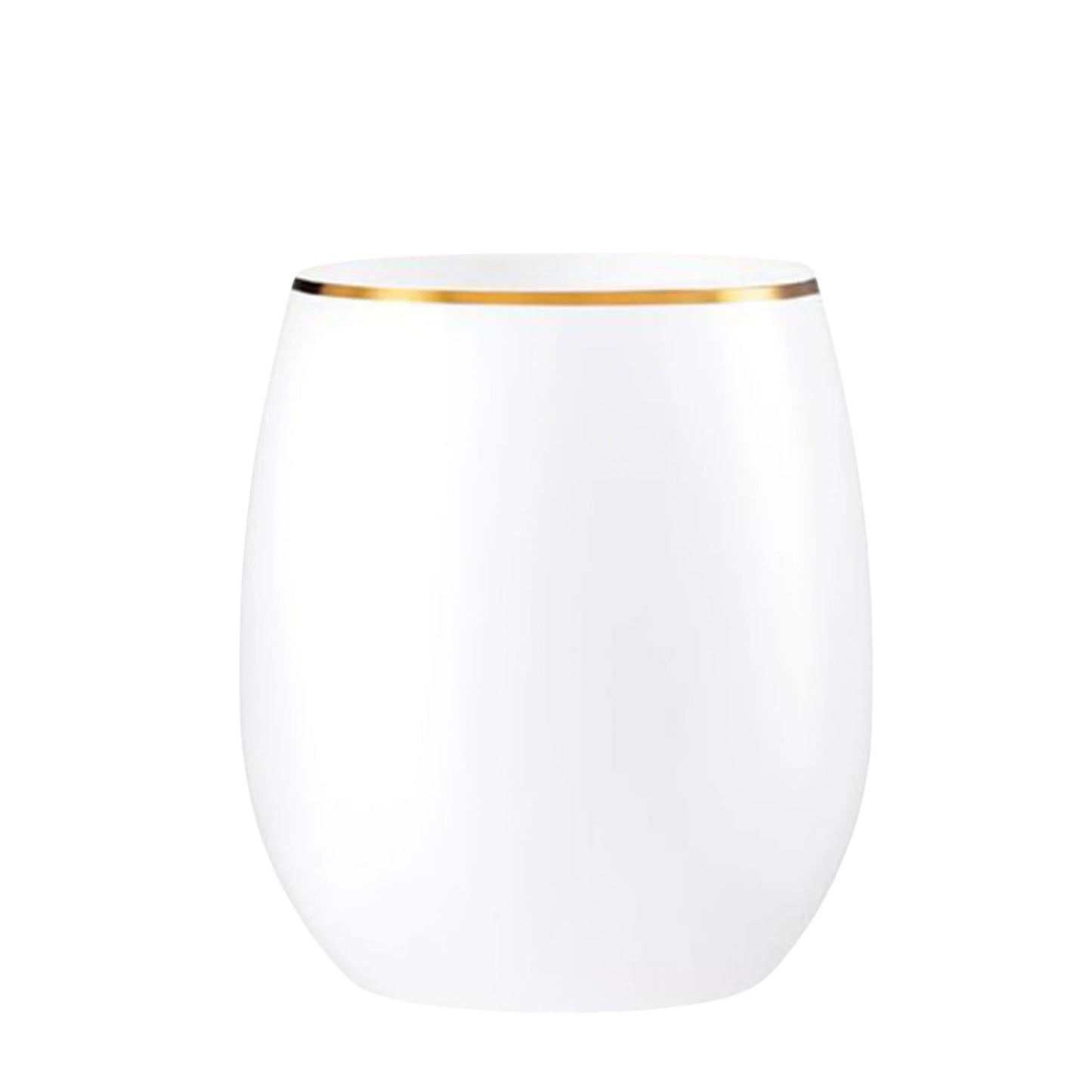 12oz Stemless Plastic Disposable Wine Goblet White / Gold Rim 6 Pack Wine Goblets Decorline