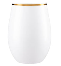 Stemless Plastic Wine Goblet 16oz White / Gold Rim 6pc  Decorline   