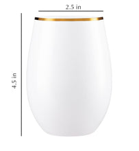 Stemless Plastic Wine Goblet 16oz White / Gold Rim 6pc  Decorline   