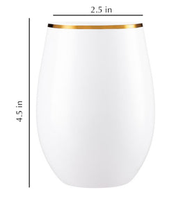 Stemless Plastic Wine Goblet 16oz White / Gold Rim 6pc  Decorline   