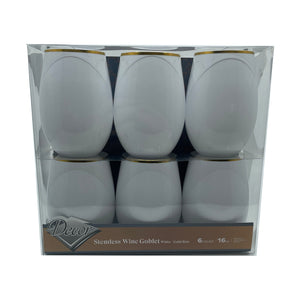 Stemless Plastic Wine Goblet 16oz White / Gold Rim 6pc  Decorline   