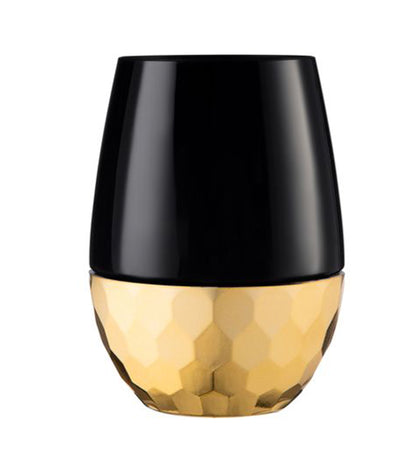 Stemless Plastic Hammered Wine Goblet 16oz Black / Gold Bottom  Decorline   