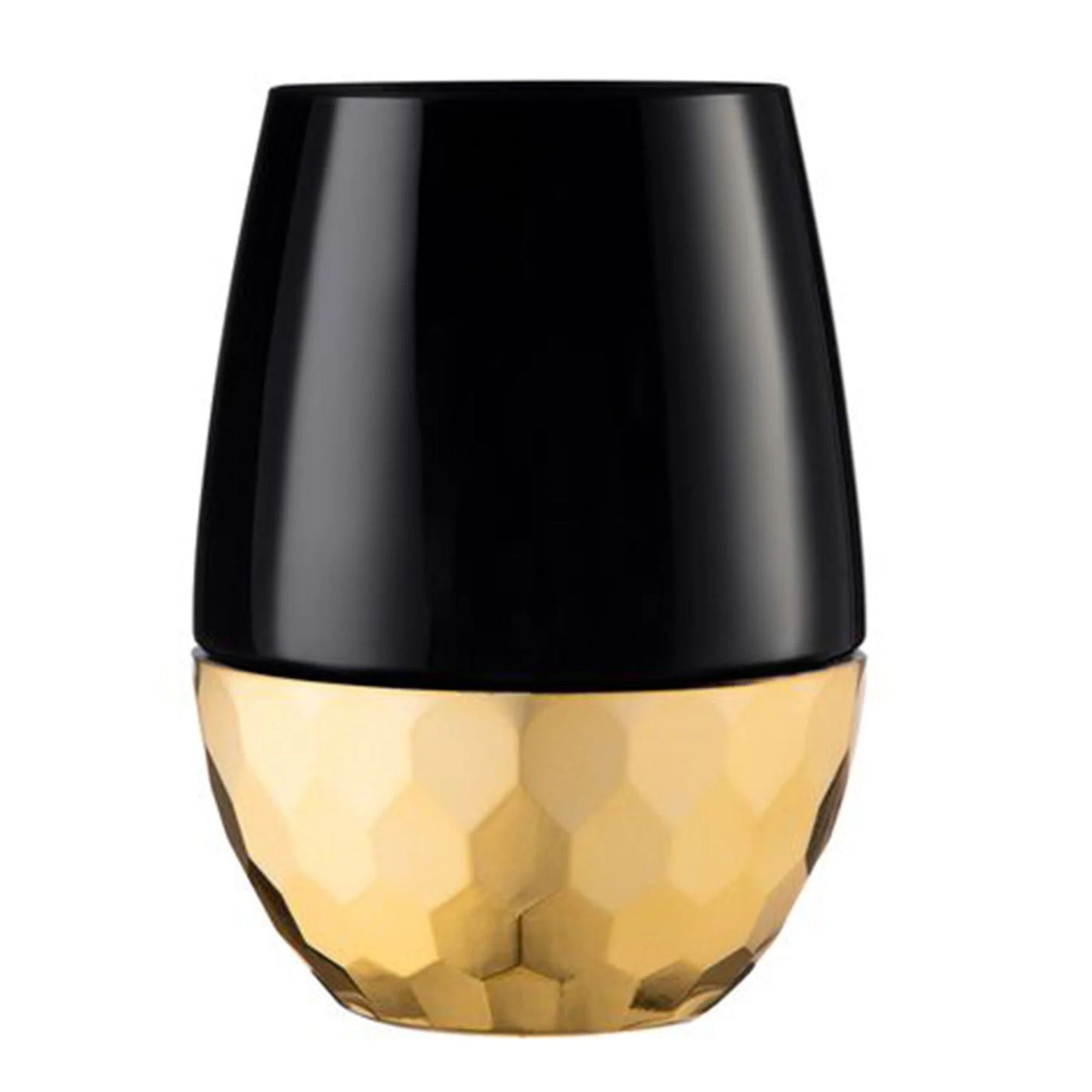 16oz Stemless Plastic Wine Goblet Black / Gold Bottom 6 Pack Wine Goblets Decorline