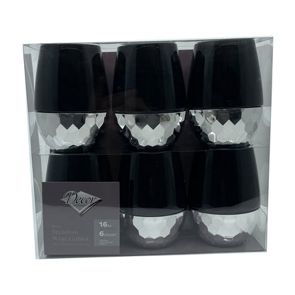 Stemless Plastic Hammered Wine Goblet 16oz Black / Silver Bottom  Decorline   