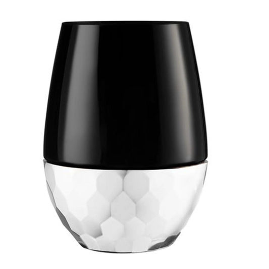 16oz Stemless Plastic Wine Goblet Black / Silver Bottom 6 Pack Wine Goblets Decorline