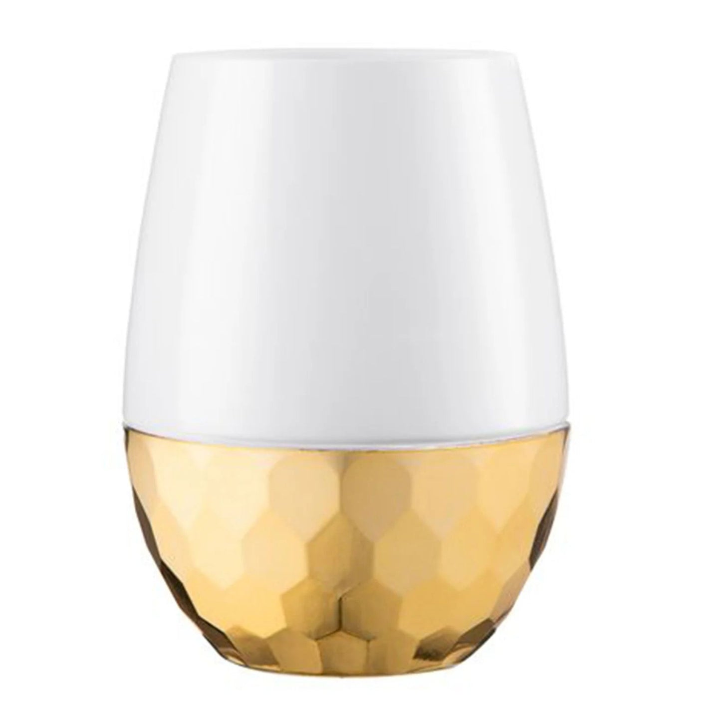 16oz Stemless Plastic Wine Goblet White / Gold Bottom 6 Pack Wine Goblets Decorline