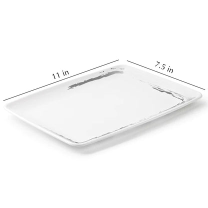 Whisk Collection White Rectangle Serving Tray Silver Accent 8" x 11"  Decor Line   