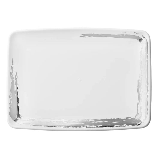 Whisk 8"x11" White Rectangle Serving Plastic Tray Silver Accent- Disposable Serving Trays Decor Line