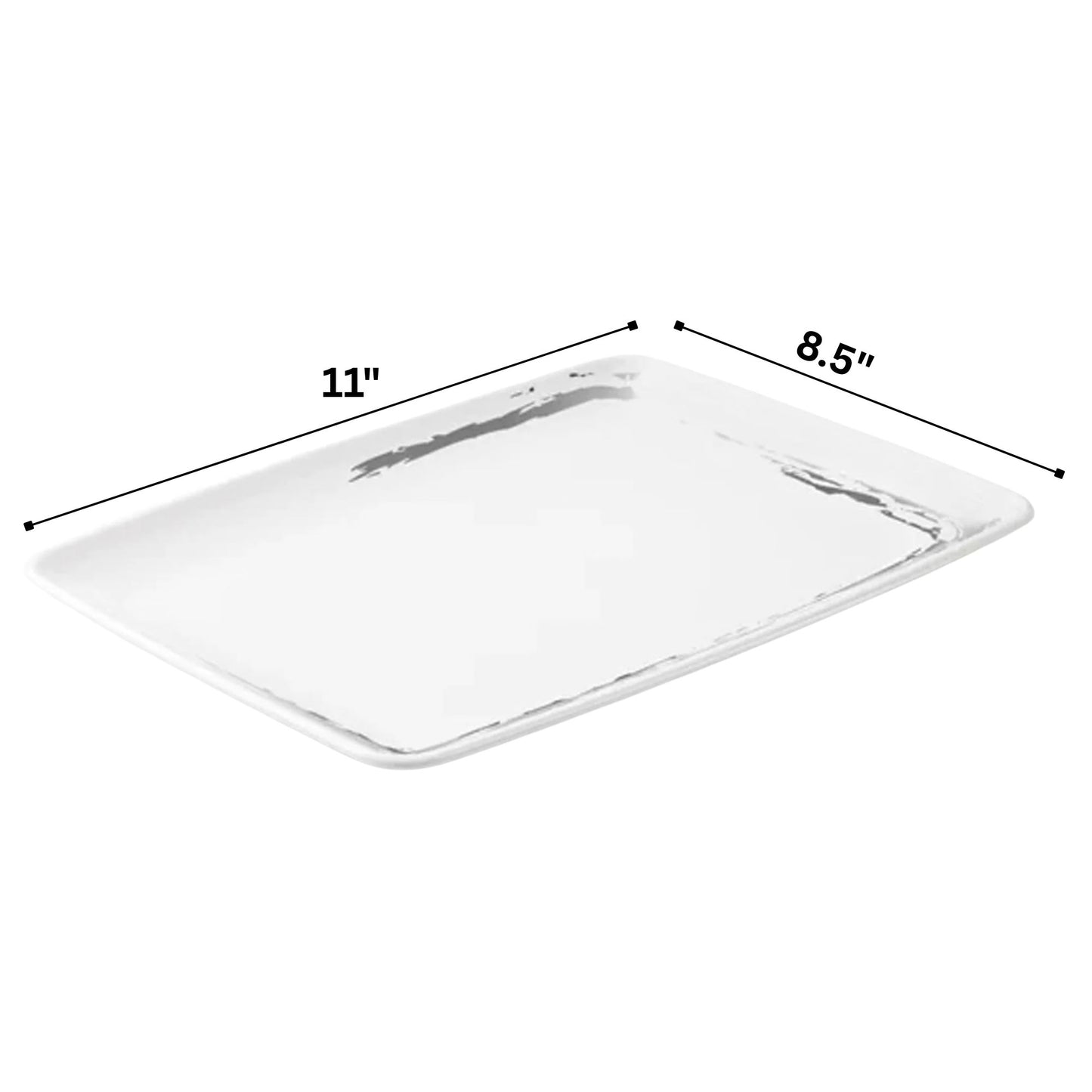 Whisk 8"x11" White Rectangle Serving Plastic Tray Silver Accent- Disposable Serving Trays Decor Line