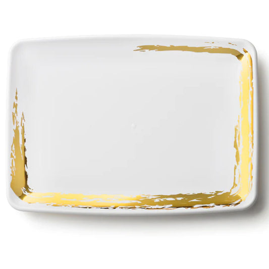 Whisk Collection White Rectangle Serving Tray Gold Accent 8" x 11" 2pc  Decorline   