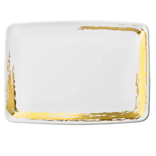 Whisk 8" x 11" White Gold Accent Rectangle Serving Disposable Plastic Tray 2 Pack Disposable Serving Trays Decorline