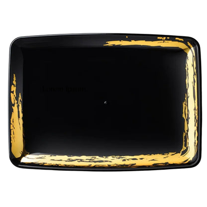 Whisk 8" x 11" Black Gold Accent Rectangle Serving Plastic Disposable Tray 2 Pack Disposable Serving Trays Decorline