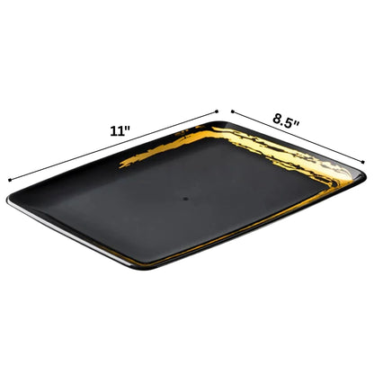 Whisk 8" x 11" Black Gold Accent Rectangle Serving Plastic Disposable Tray 2 Pack Disposable Serving Trays Decorline