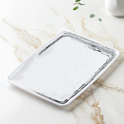 Whisk Collection White Rectangle Serving Tray Silver Accent 8" x 11"  Decor Line   