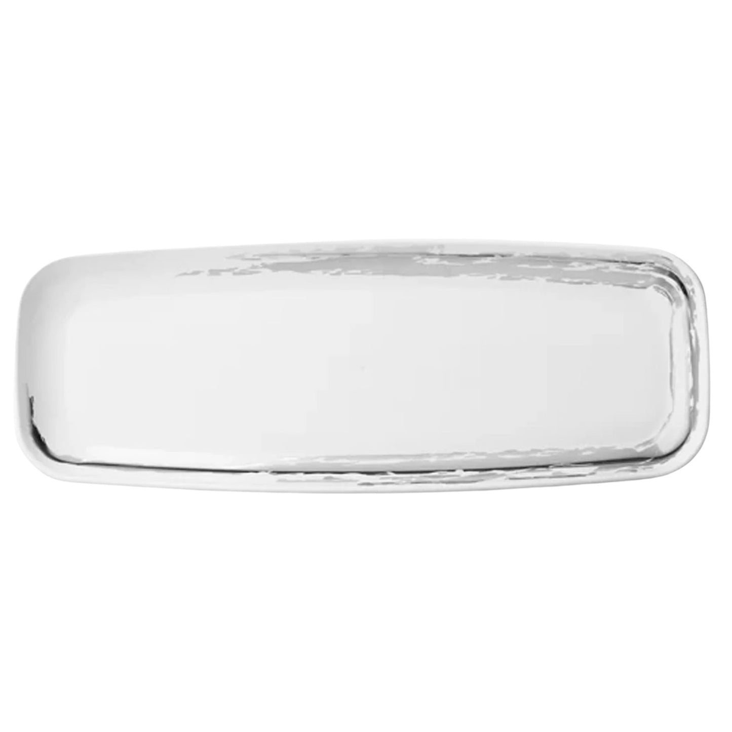 Whisk 6.5"x17.5" White Silver Accent Plastic Disposable Oval Serving Tray 2 Pack Disposable Serving Trays Decorline