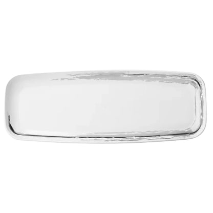 Whisk 6.5"x17.5" White Silver Accent Plastic Disposable Oval Serving Tray 2 Pack Disposable Serving Trays Decorline