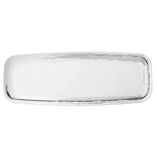 Whisk 6.5"x17.5" White Silver Accent Plastic Disposable Oval Serving Tray Disposable Serving Trays Decorline