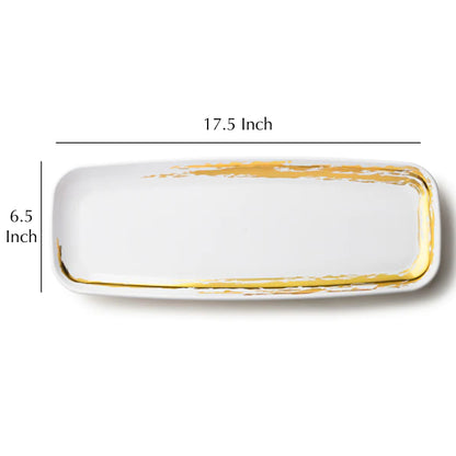 Whisk Collection White Oval Serving Tray Gold Accent 6.5" x 17.5"  Decorline   