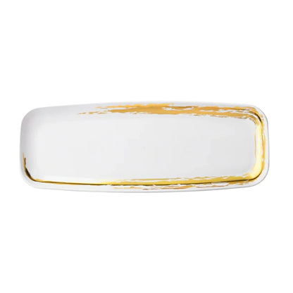 Whisk 6.5"x17.5" White Gold Accent Oval Serving Disposable Plastic Tray 2 Pack Disposable Serving Trays Decorline
