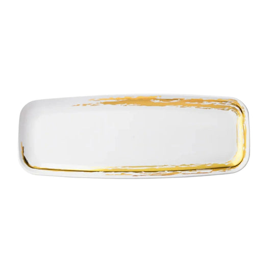 Whisk 6.5"x17.5" White Gold Accent Oval Serving Disposable Plastic Tray Disposable Serving Trays Decorline