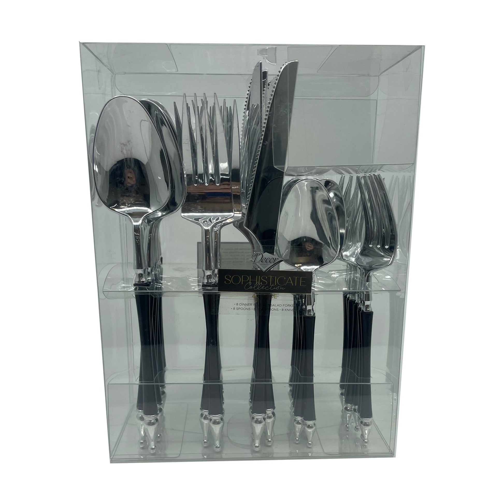 Sophisticated Cutlery 40 pcs Black / Silver Top Plastic Tableware  Sophisticate   