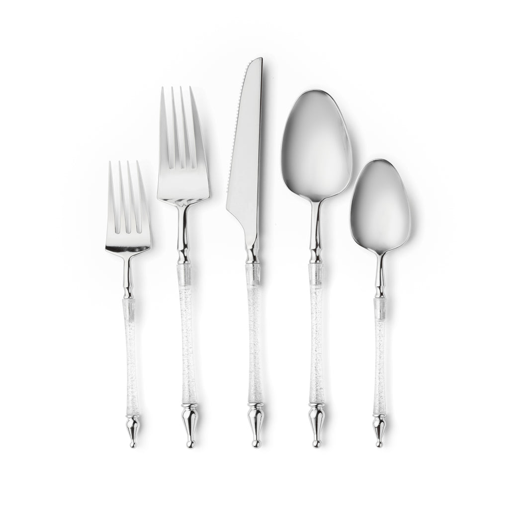 Sophisticated Cutlery 40 pcs Glitter Silver / Silver Top Plastic Tableware  Sophisticate   