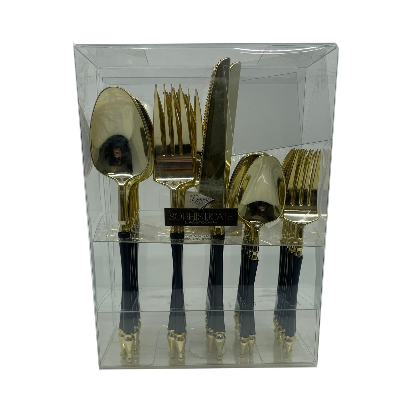 Sophisticated Cutlery 40 pcs Black / Gold Top Plastic Tableware  Sophisticate   