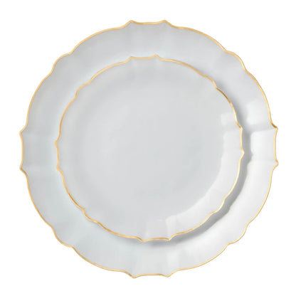 10.25"&7.5" White and Gold Round Disposable Plastic Plates COMBO Set-Luxe Combo Disposable Plates Decorline