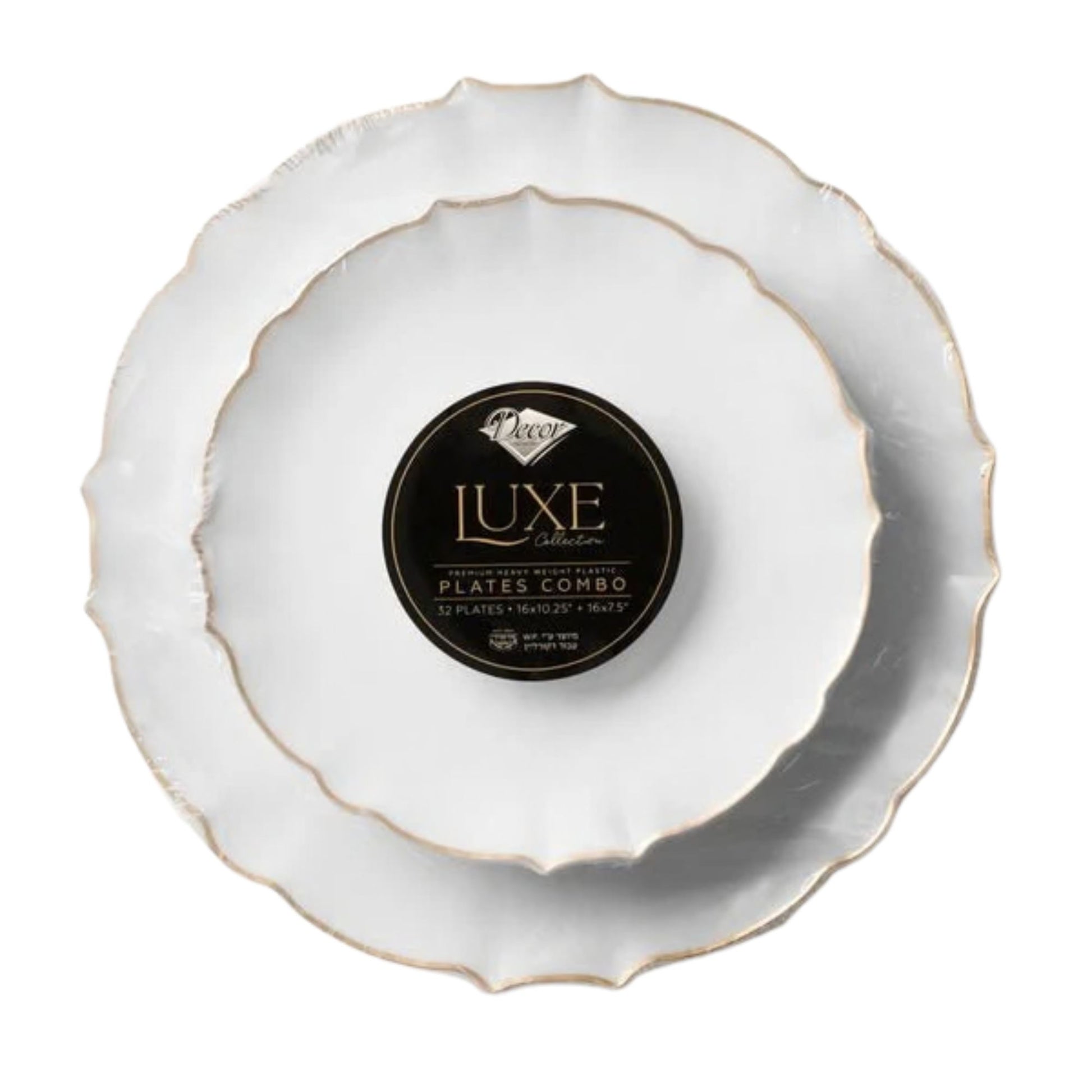 10.25"&7.5" White and Gold Round Disposable Plastic Plates COMBO Set-Luxe Combo Disposable Plates Decorline