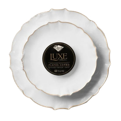 10.25"&7.5" White and Gold Round Disposable Plastic Plates COMBO Set-Luxe Combo Disposable Plates Decorline