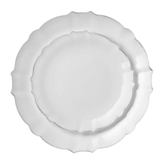 10.25"&7.5" White and Silver Round Disposable Plastic Plates COMBO Set-Luxe Combo Disposable Plates Decorline