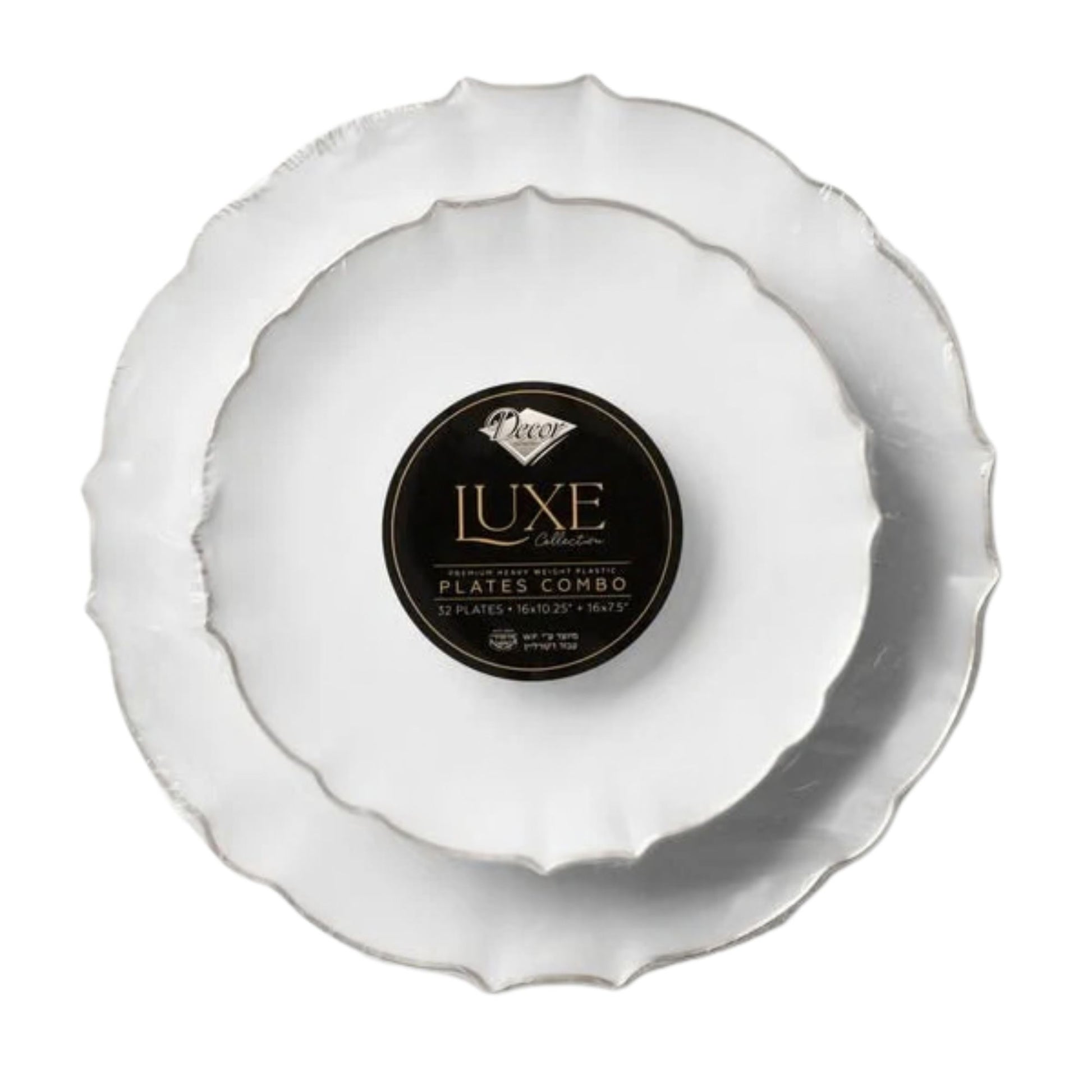 10.25"&7.5" White and Silver Round Disposable Plastic Plates COMBO Set-Luxe Combo Disposable Plates Decorline
