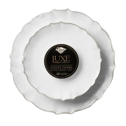 10.25"&7.5" White and Silver Round Disposable Plastic Plates COMBO Set-Luxe Combo Disposable Plates Decorline