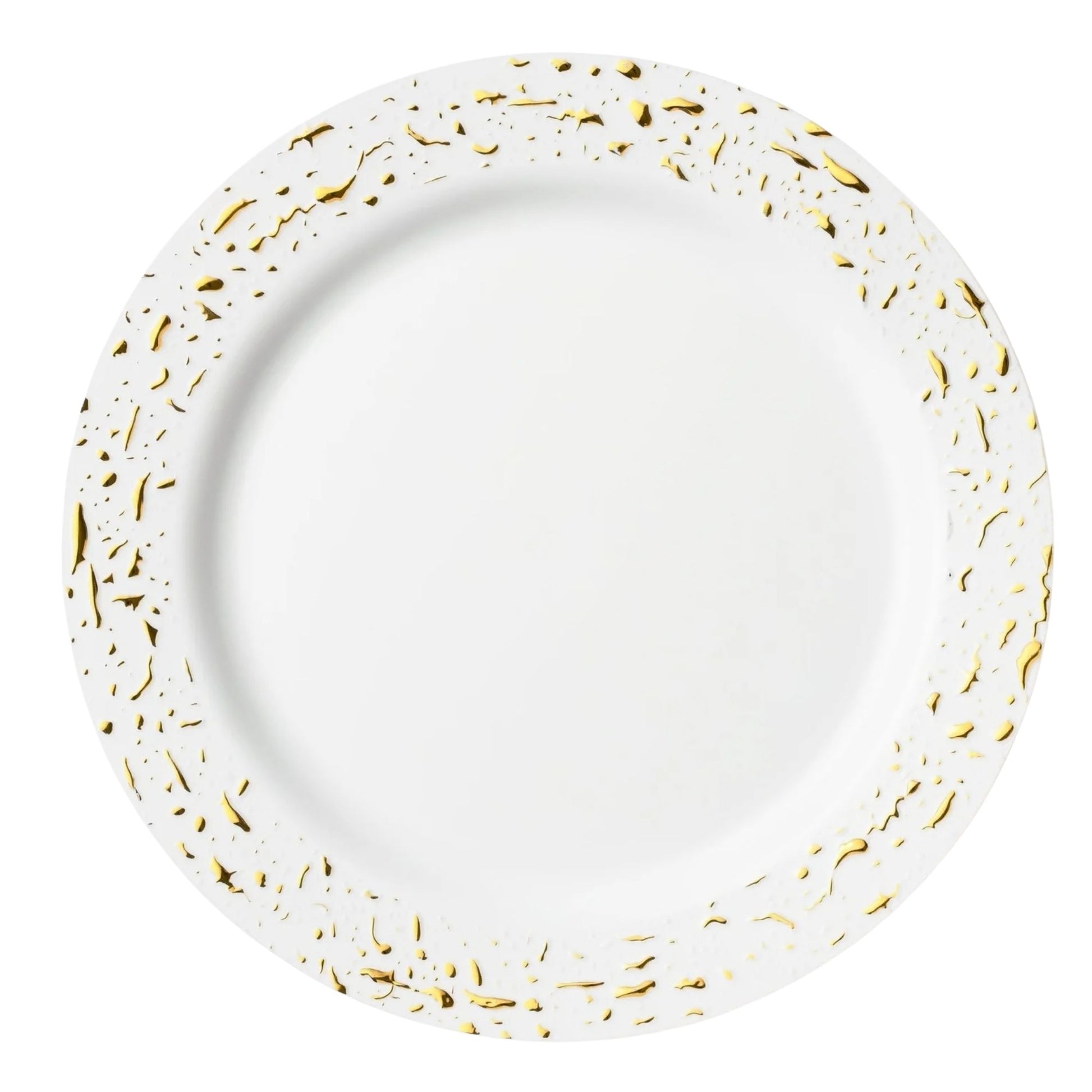 Pebbled 10" White & Gold Plastic Disposable Dinner Plate 10 Pcs Disposable Plates Decorline