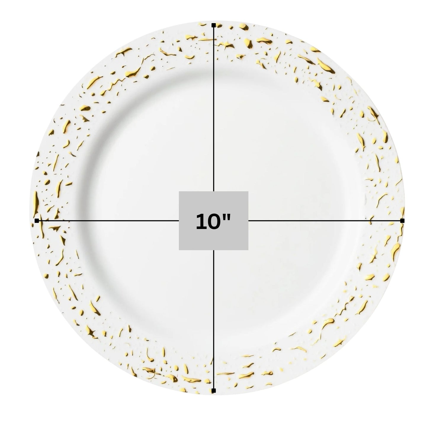 Pebbled 10" White & Gold Plastic Disposable Dinner Plate 10 Pcs Disposable Plates Decorline