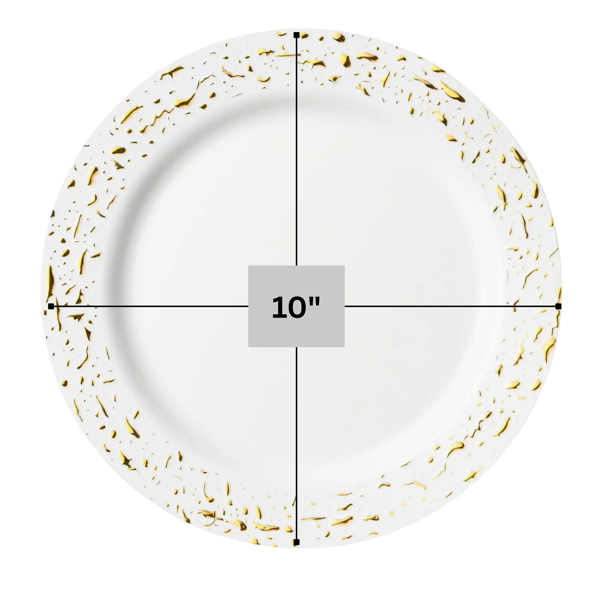 Pebbled 10" White & Gold Plastic Disposable Dinner Plate 10 Pcs Disposable Plates Decorline