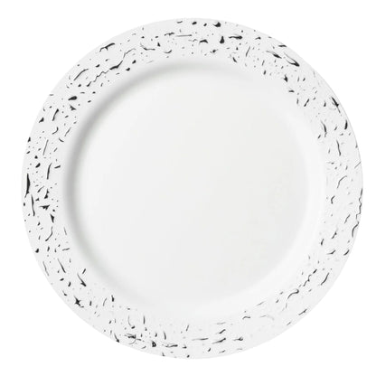 Pebbled 10" White & Silver Plastic Disposable Dinner Plate 10 Pcs Disposable Plates Decorline