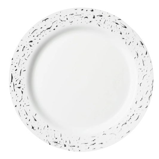 Pebbled 10" White & Silver Plastic Disposable Dinner Plate 10 Pcs Disposable Plates Decorline