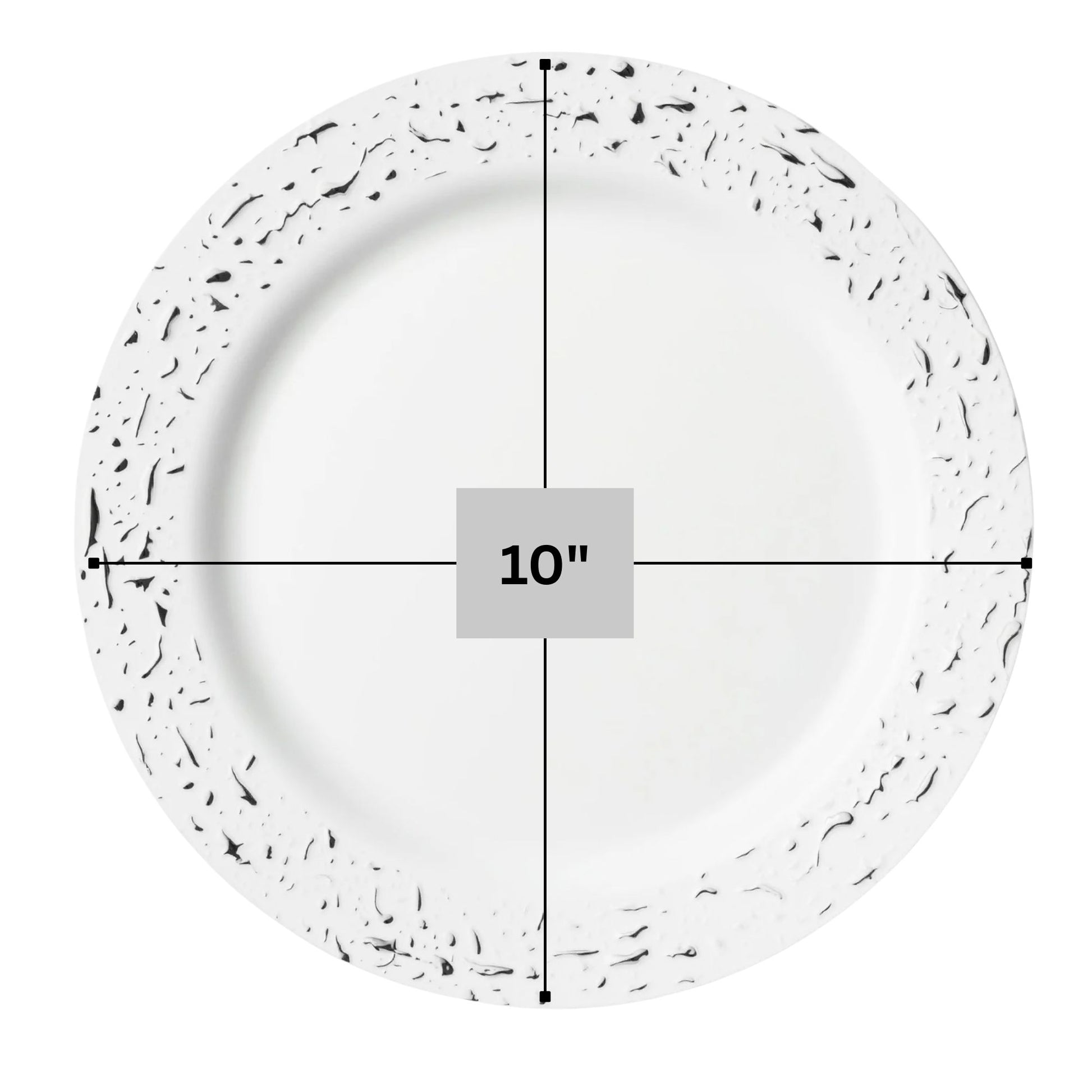 Pebbled 10" White & Silver Plastic Disposable Dinner Plate 10 Pcs Disposable Plates Decorline