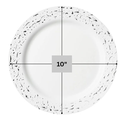 Pebbled 10" White & Silver Plastic Disposable Dinner Plate 10 Pcs Disposable Plates Decorline
