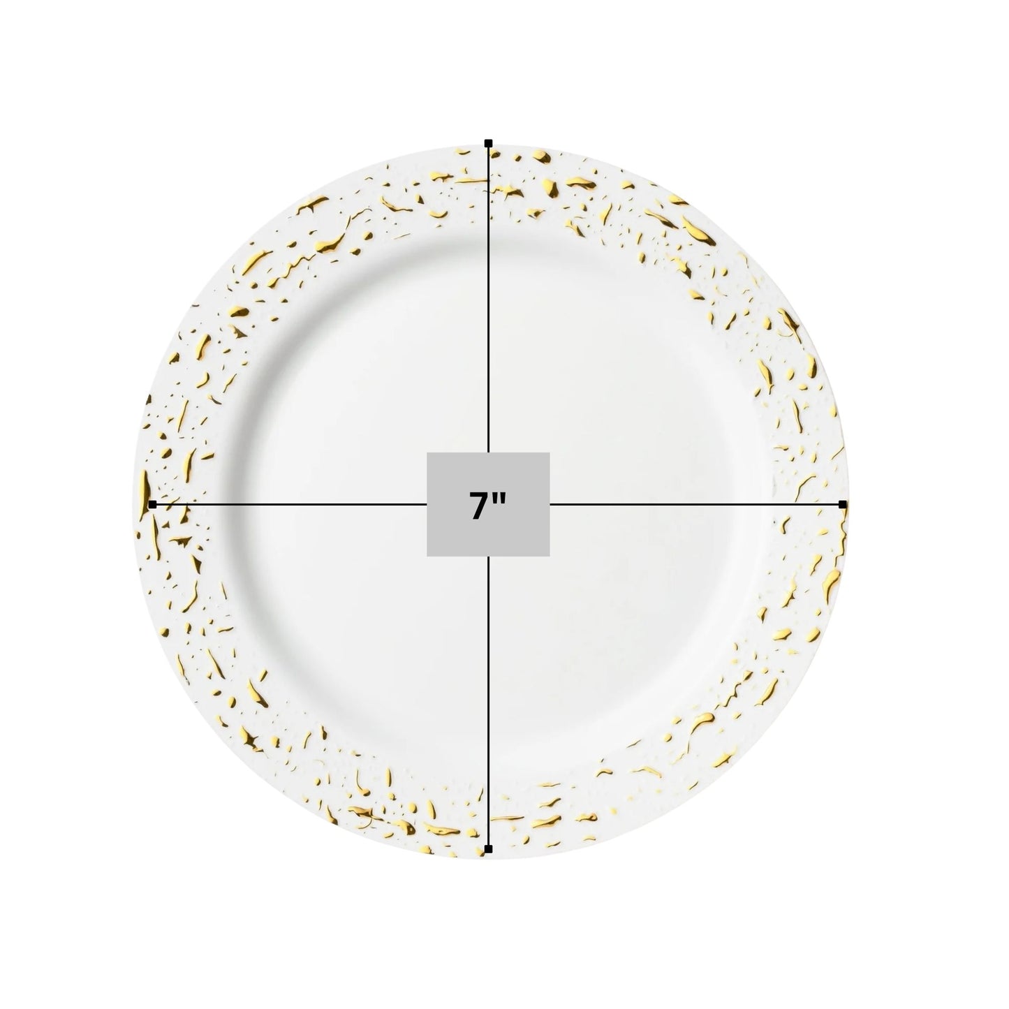 Pebbled 7" White & Gold Plastic Disposable Dessert Plate 10 Pcs Disposable Plates Decorline