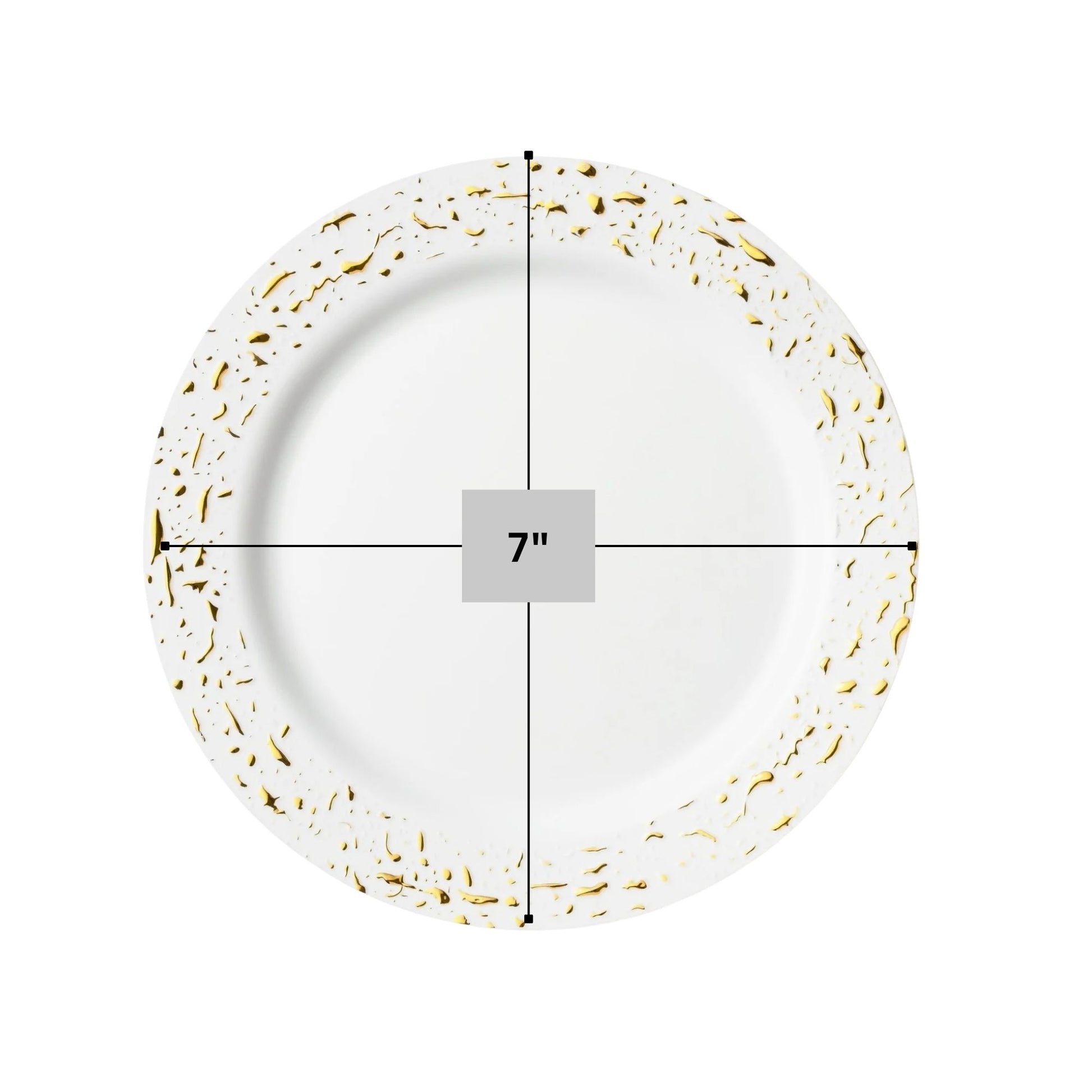 Pebbled 7" White & Gold Plastic Disposable Dessert Plate 10 Pcs Disposable Plates Decorline