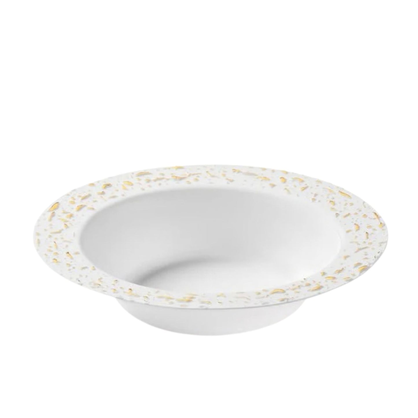 Pebbled 12oz White & Gold Plastic Disposable Bowls 12 Pack Decorline