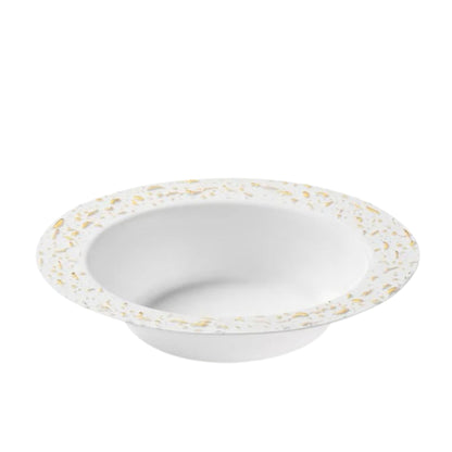 Pebbled 12oz White & Gold Plastic Disposable Bowls 12 Pack Decorline