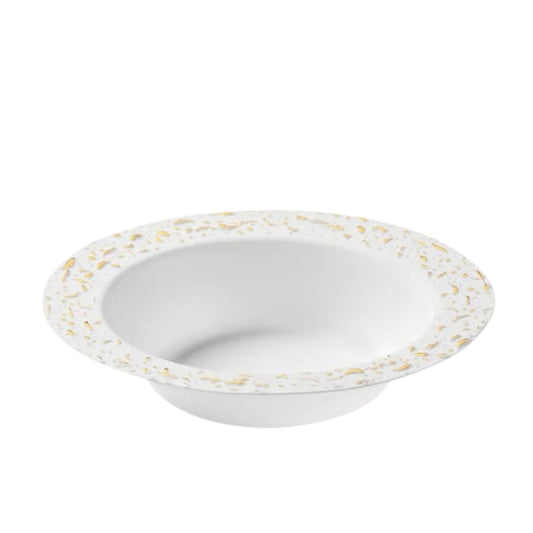 Pebbled 12oz White & Gold Plastic Disposable Bowls 12 Pack Decorline