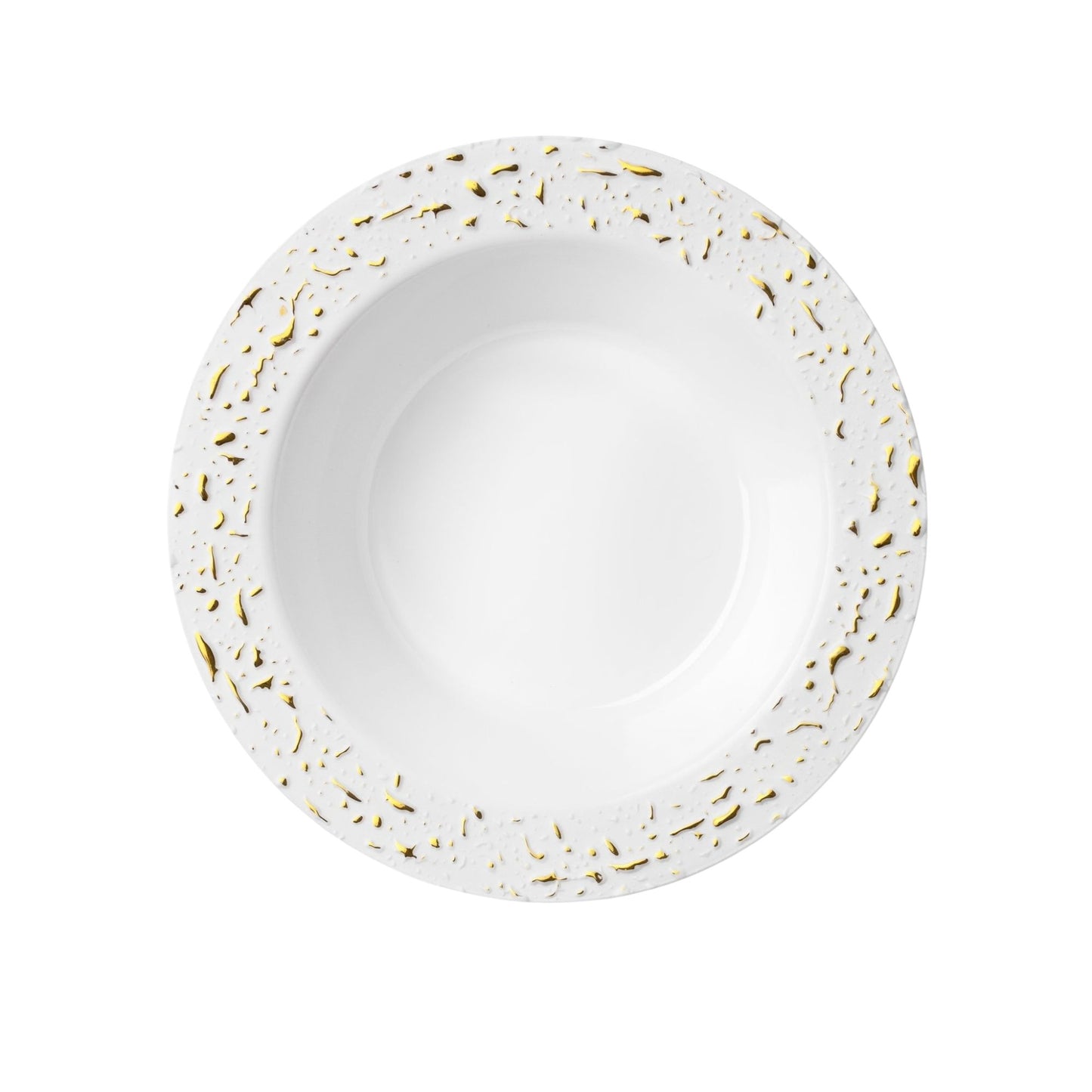 Pebbled 12oz White & Gold Plastic Disposable Bowls 12 Pack Decorline