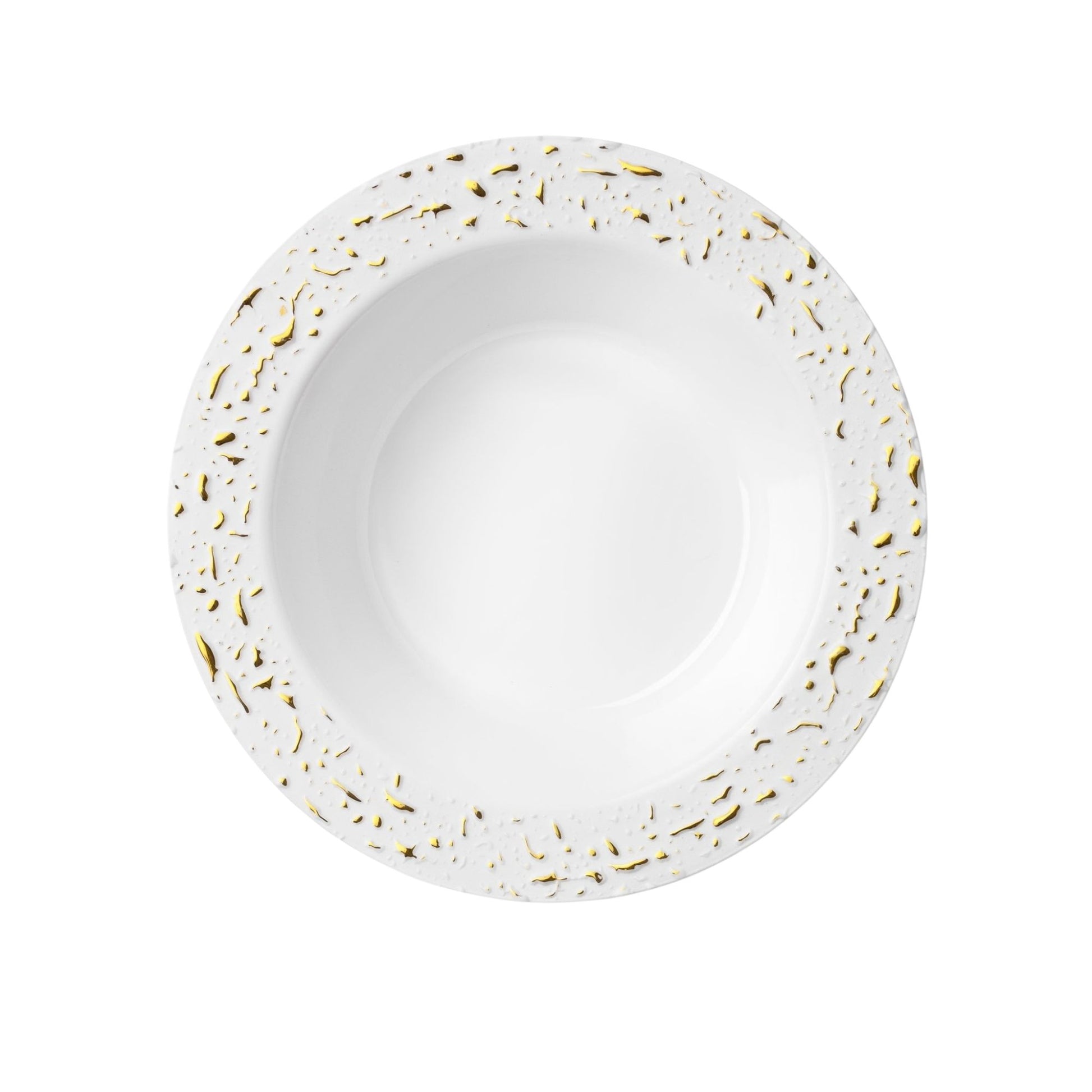 Pebbled 12oz White & Gold Plastic Disposable Bowls 12 Pack Decorline