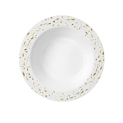 Pebbled 12oz White & Gold Plastic Disposable Bowls 12 Pack Decorline